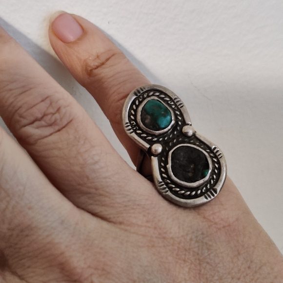 Vintage Navajo NA Ring Sterling Silver Turquoise - Picture 13 of 14